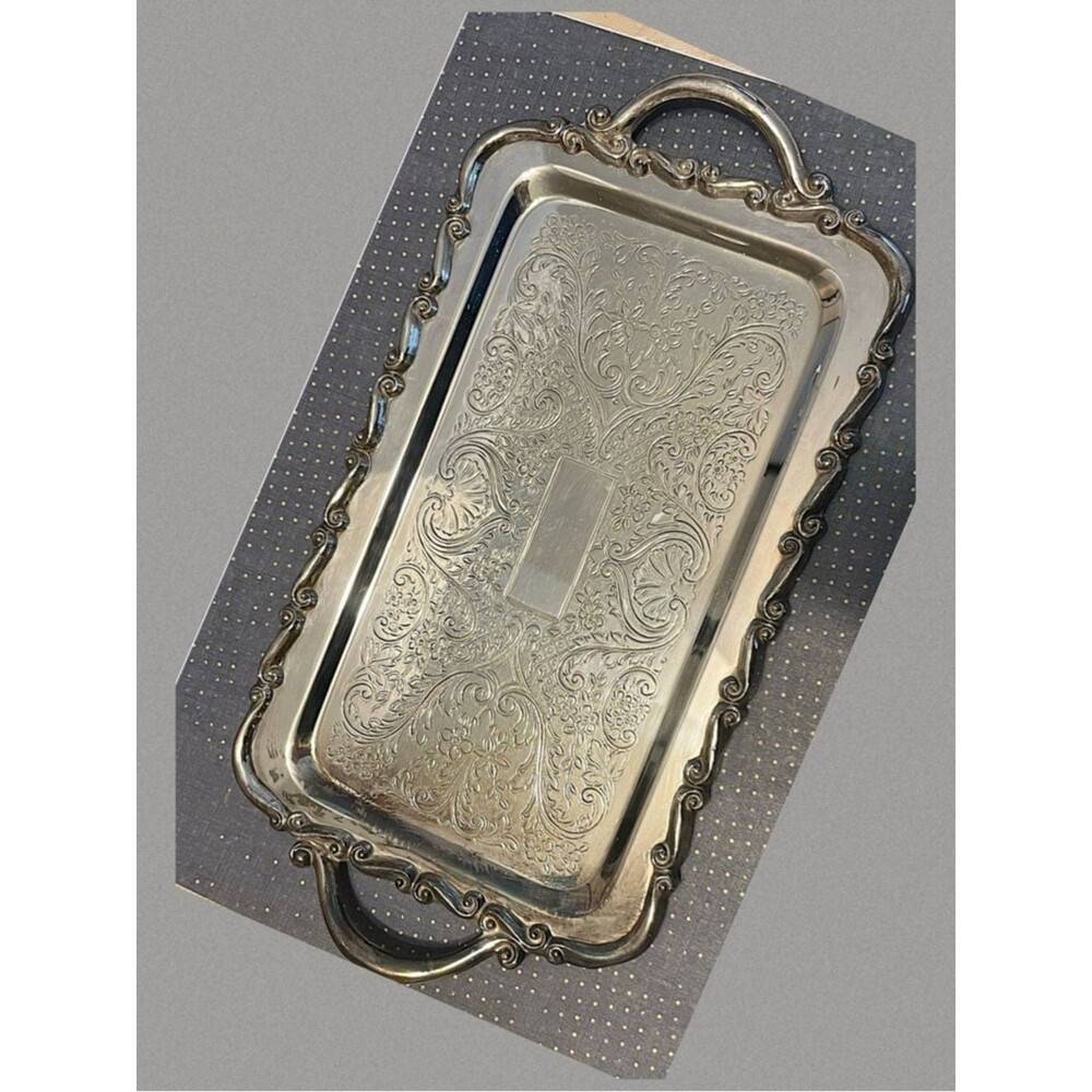 Vintage F.B. Rogers Ornate Engraved Silver Serving Tray with Handles
